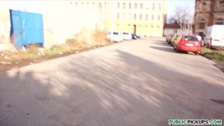 Stunning young blond is picked up & paid to fuck in a parking lot