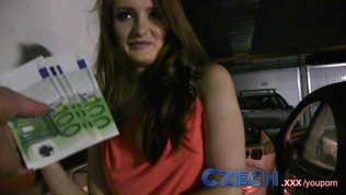 Czech Hot redhead fucks guy hard in car park for cash