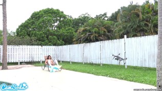 lesbian teen threesome play tug a war with a drone pulling ping balls out of their college pussies