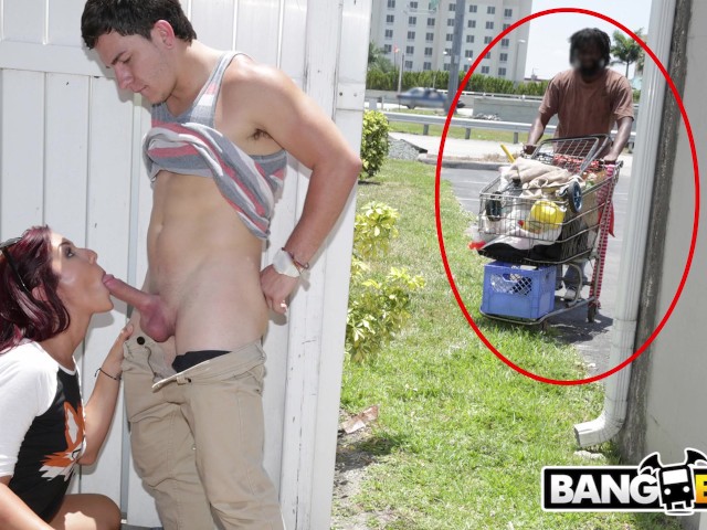 BANGBROS - Sophia Steele Gives Peter Green A Public Blowjob While Bum Walks On By