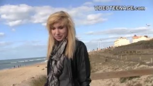 shy blonde teen does porn casting