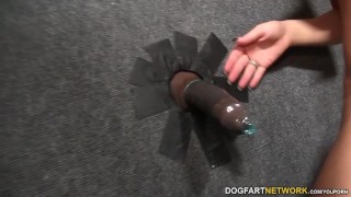 Natasha Vega takes black cock through Gloryhole
