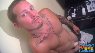 Straight stud with sexy tatts making his hard cock spray cum